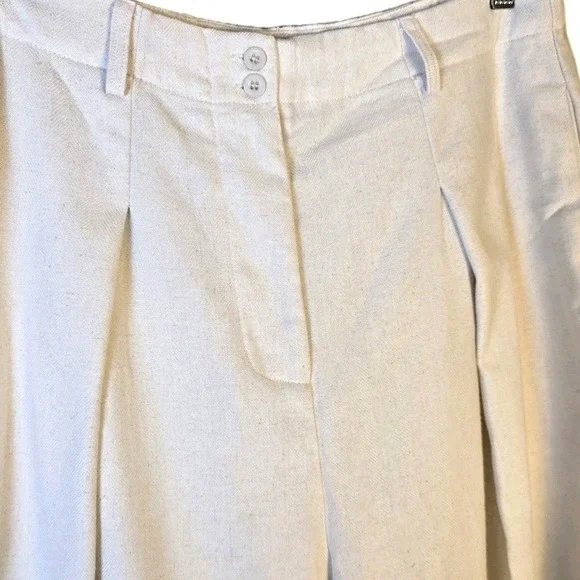 Commense Womens Large White Linen Viscose‎ Wide Leg Trousers Pleated High Waist - Picture 4 of 8